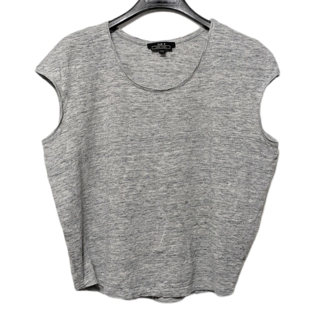 SET Gray Linen Oversized Cropped T-Shirt 2